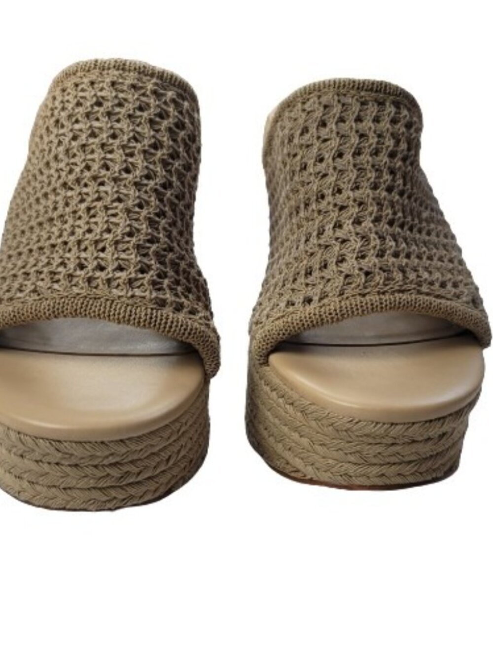Nine West Fefee Platform Mule Sandals Size 6.5 Tan Woven Chunky Heel Open Toe - Picture 6 of 10
